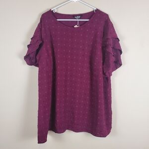 Bloomchic Burgandy Textured Contrast Petal Sleeve Blouse Size 3X 22/24